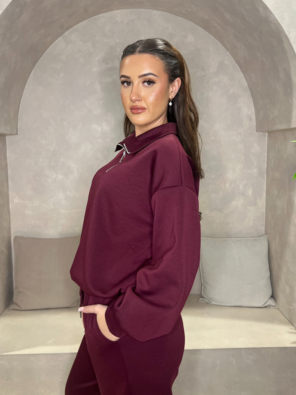 Burgundy Quarter Zip Co Ord