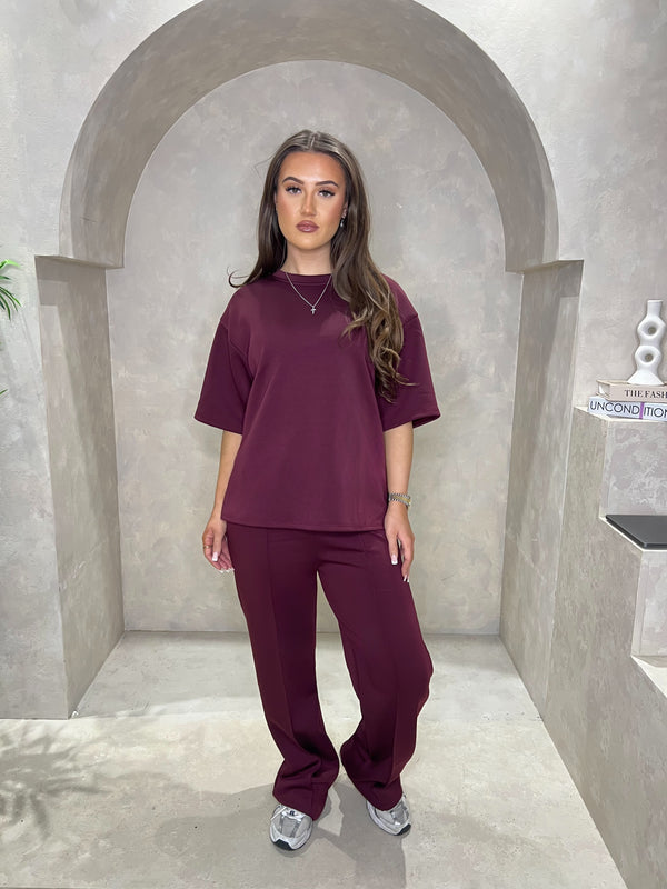 Short Sleeve Top With Piped Wide Leg Trouser in Black / S/M - HL London
