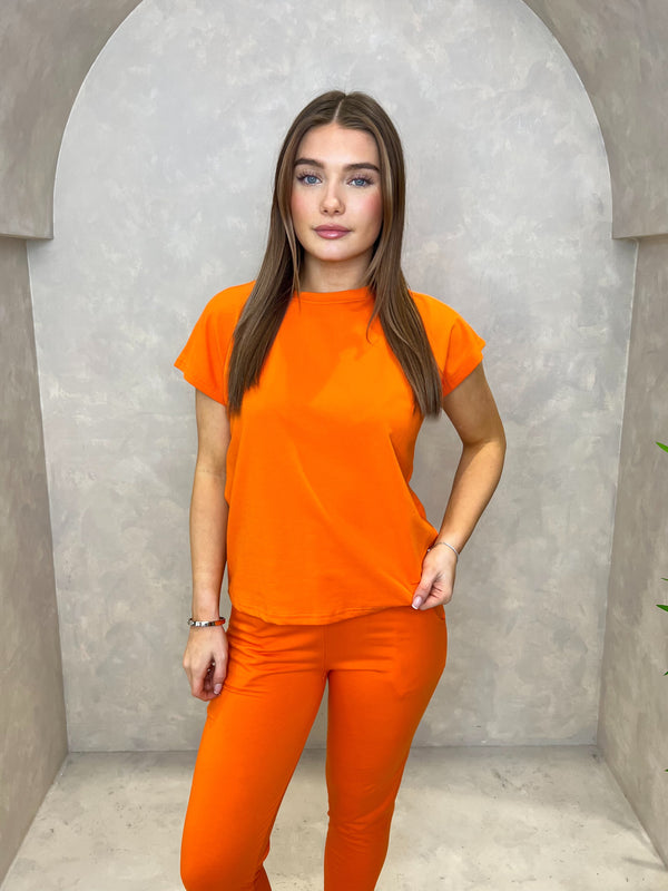 Orange Short Sleeve Drawstring Tracksuit