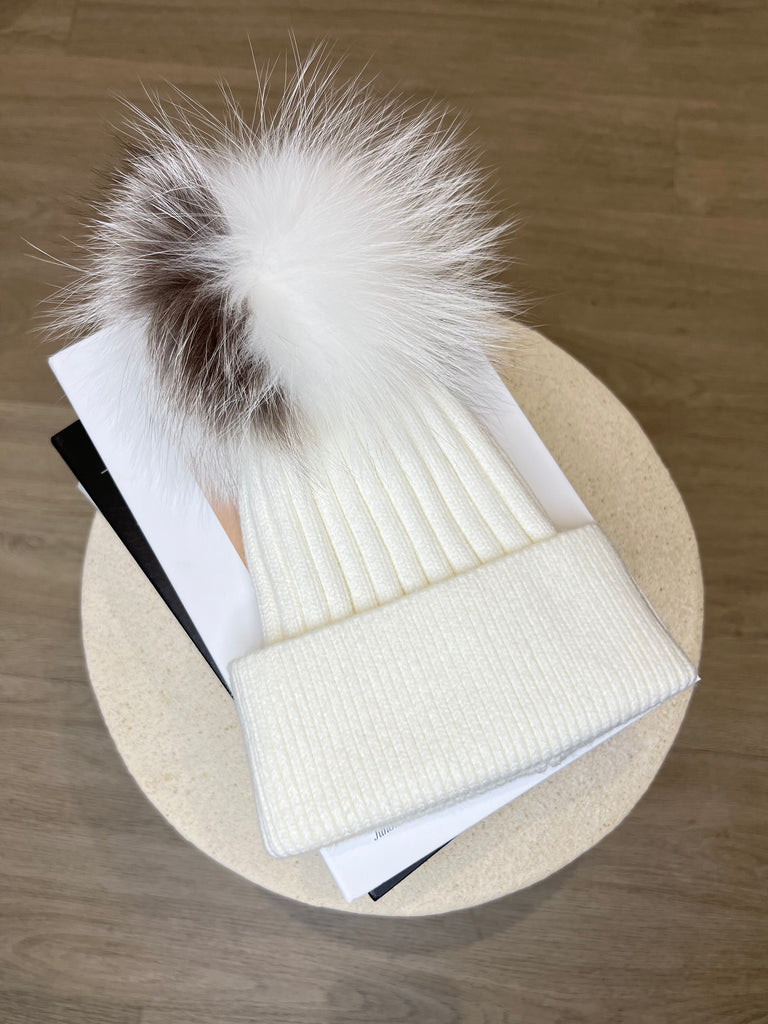 Kids White/Two Tone Luxury Fur Bobble Hat - H&L 