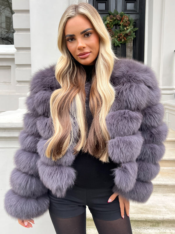 Charcoal Luxury Fur 5 Row Long Sleeve Jacket