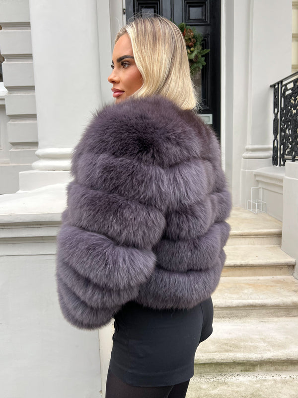 Charcoal Luxury Fur 5 Row Long Sleeve Jacket