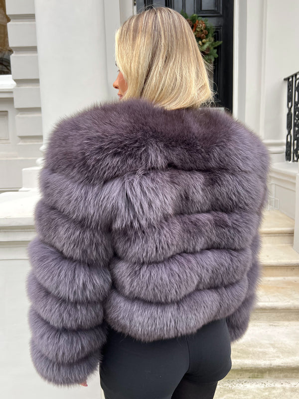 Charcoal Luxury Fur 5 Row Long Sleeve Jacket