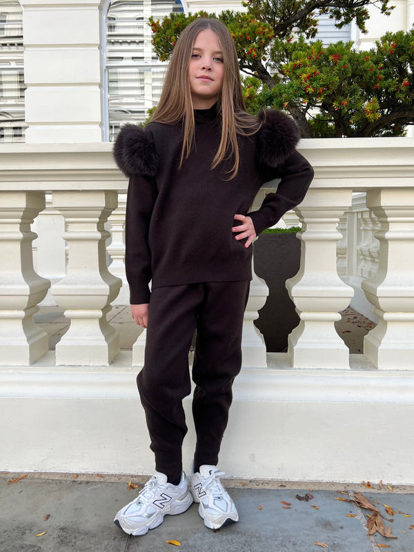 Childrens Chocolate Luxury Fur Tracksuit