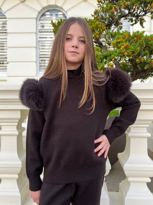 Childrens Chocolate Luxury Fur Tracksuit