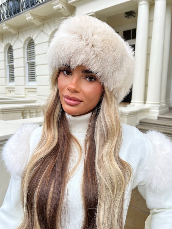 Beige Luxury Fur Headband