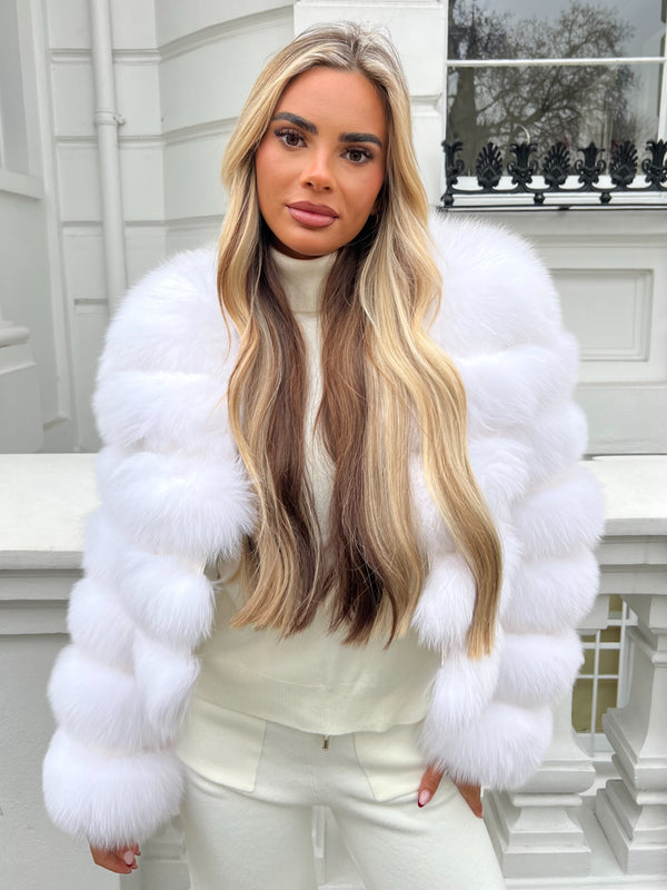 White Luxury Fur 5 Row Long Sleeve Jacket