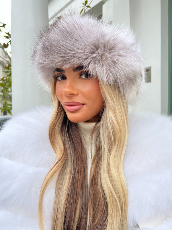 Two Tone White Luxury Fur Headband