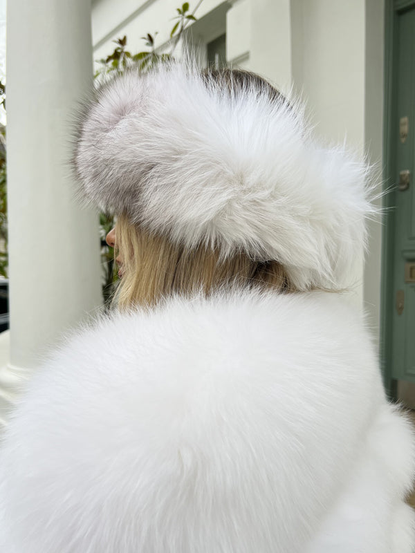 Two Tone White Luxury Fur Headband