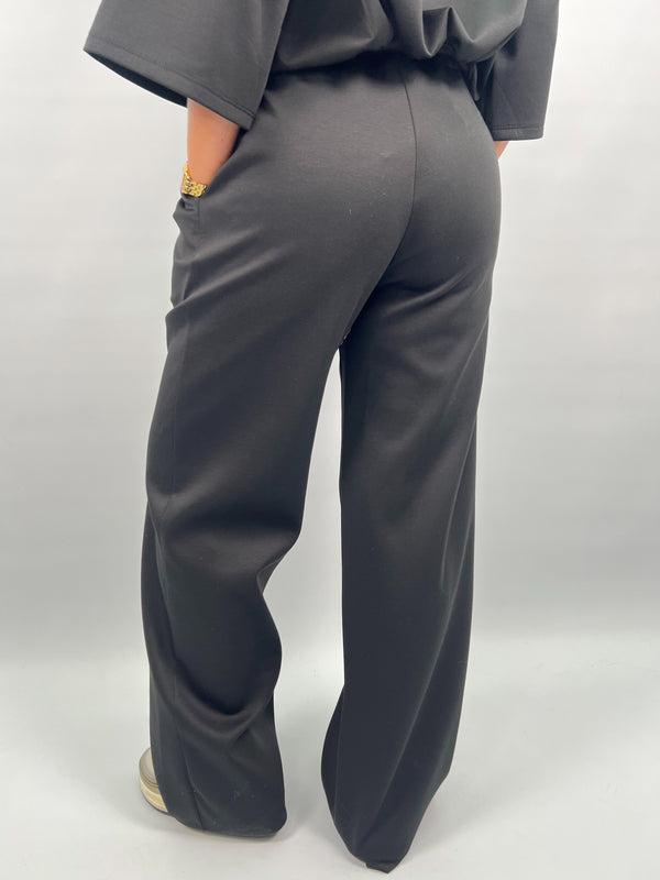 Spring Forward Black Contrast Drawstring Wide Leg Trousers