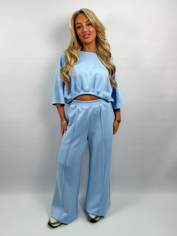 Spring Forward Baby Blue Round Neck Cropped Top