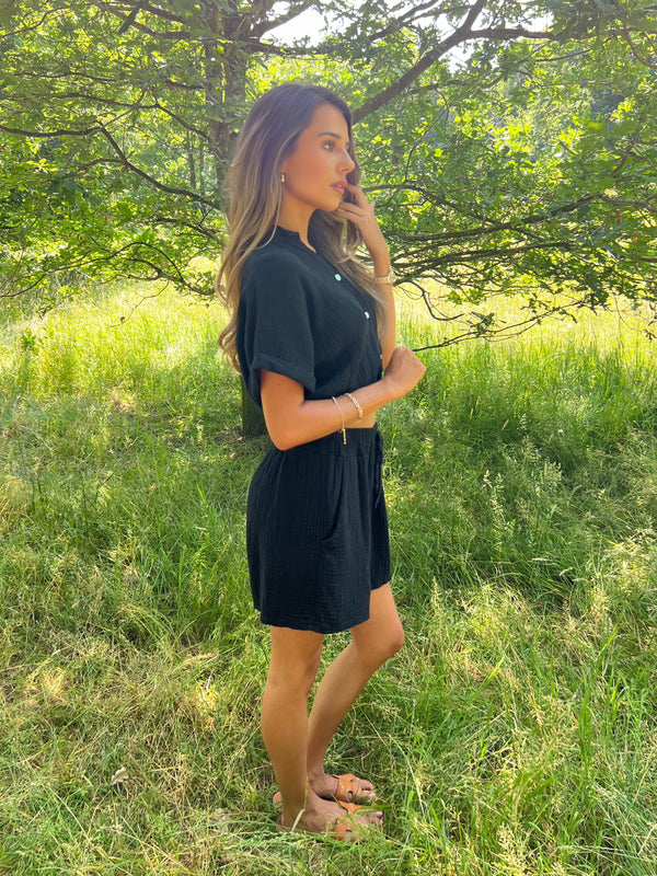 Sorrento Black Cropped Collarless Shirt