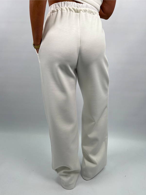 Spring Forward White Contrast Drawstring Wide Leg Trousers
