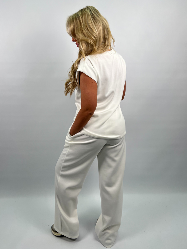 Spring Forward White Contrast Drawstring Wide Leg Trousers