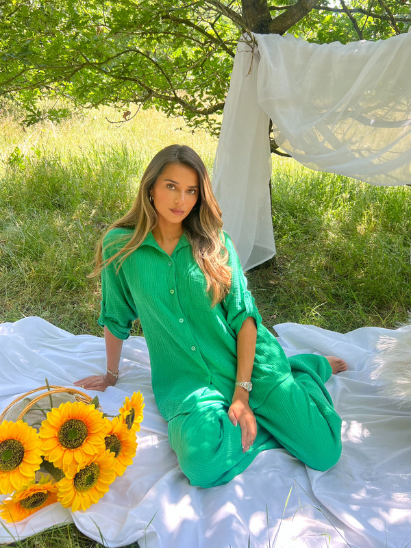 Sorrento Green Rolled Sleeved Collared Shirt