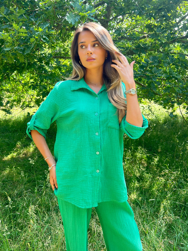 Sorrento Green Rolled Sleeved Collared Shirt