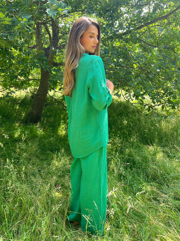 Sorrento Green Rolled Sleeved Collared Shirt