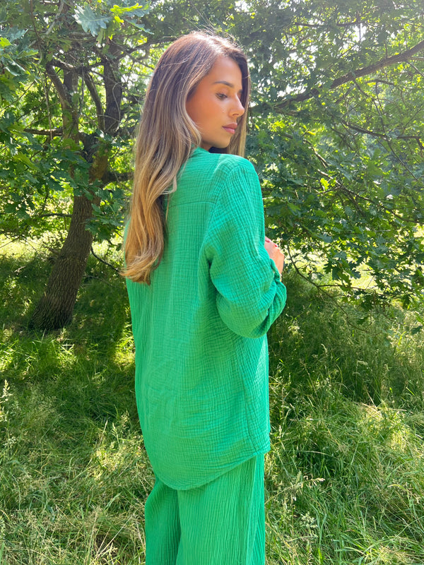Sorrento Green Rolled Sleeved Collared Shirt