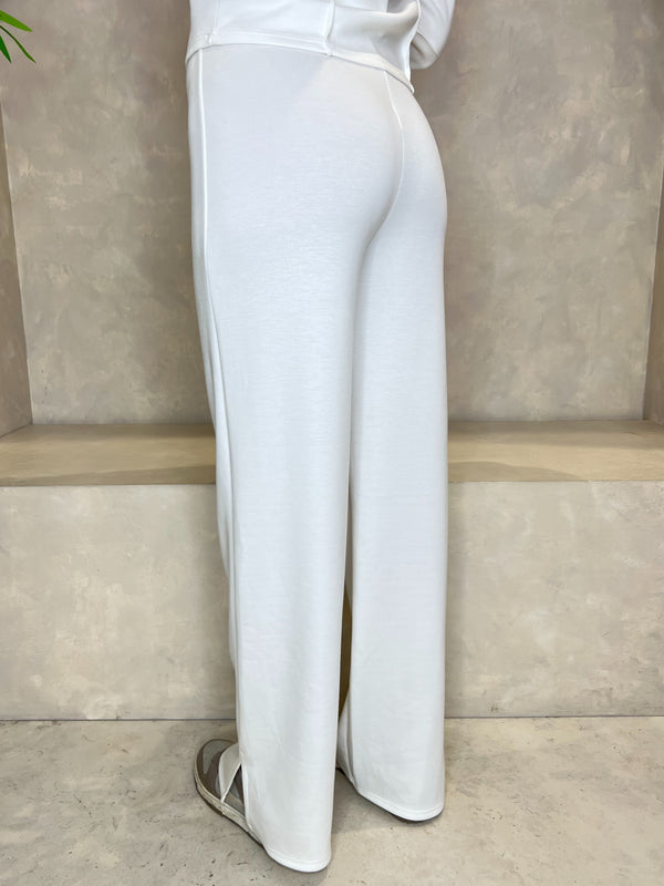 Winter White Seam Detail Wide Leg Trouser Set