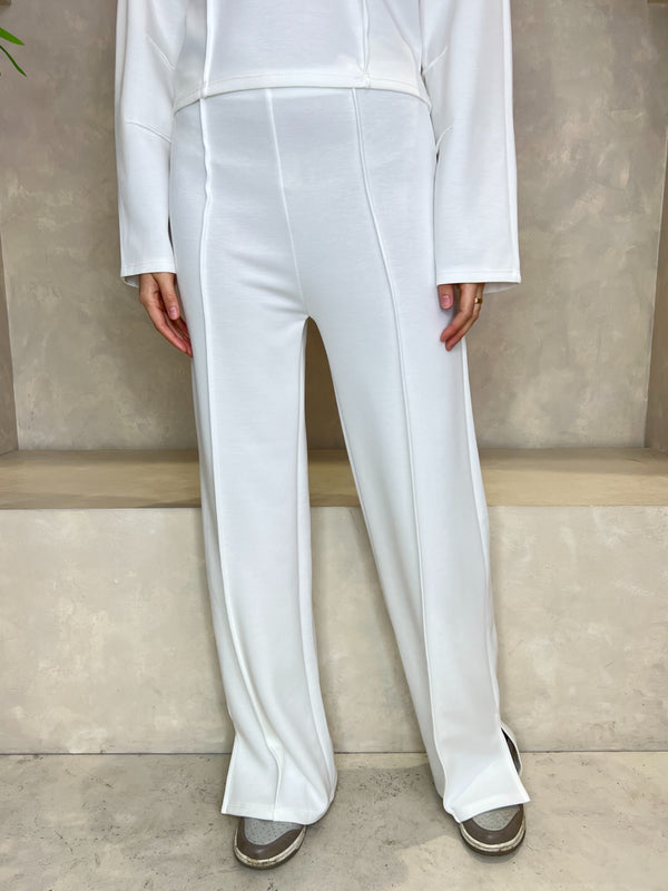Winter White Seam Detail Wide Leg Trouser Set