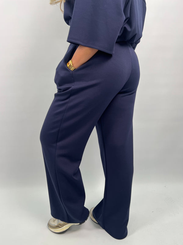 Spring Forward Navy Contrast Drawstring Wide Leg Trousers