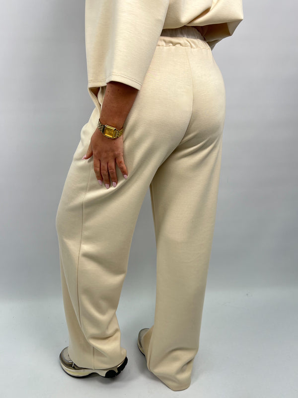 Spring Forward Beige Contrast Drawstring Wide Leg Trousers