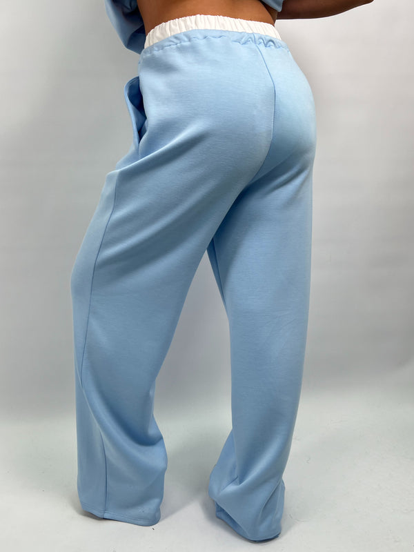 Spring Forward Baby Blue Contrast Drawstring Wide Leg Trousers