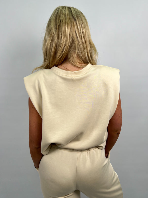 Spring Forward Beige Balloon Hem Capped Sleeve T-Shirt