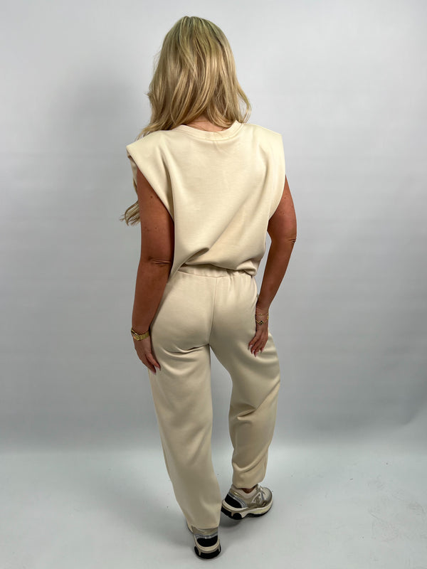 Spring Forward Beige Balloon Hem Capped Sleeve T-Shirt