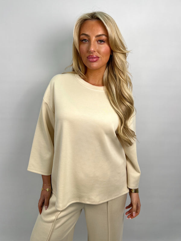 Spring Forward Beige 3/4 Sleeve Top