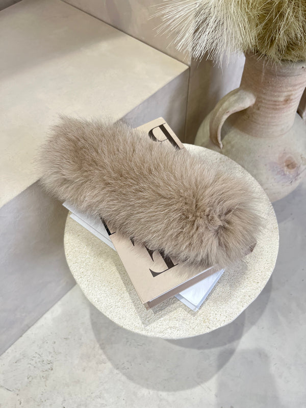 Childrens Dark Beige Luxury Fur Adjustable Headband