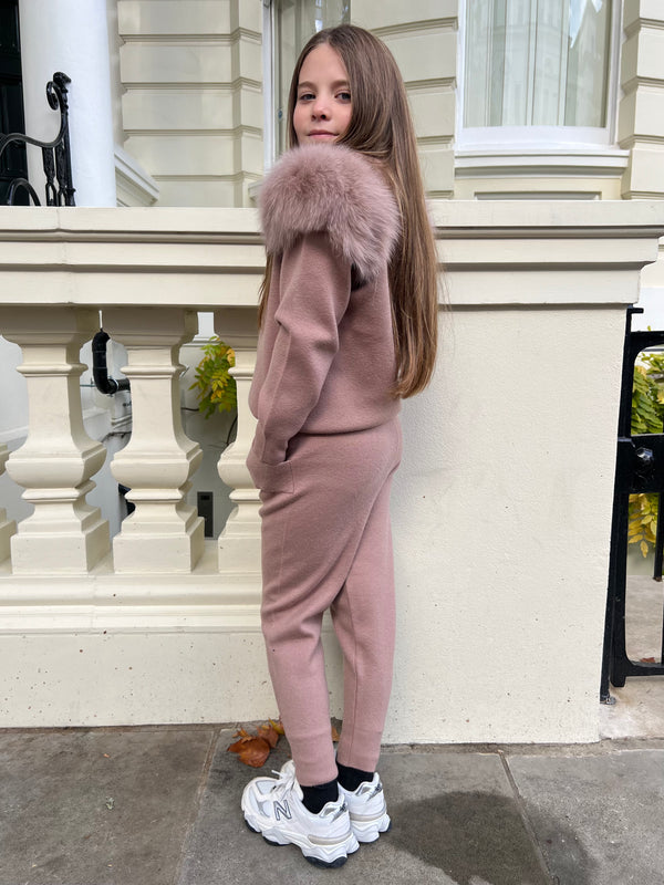 Childrens Taupe Luxury Fur Tracksuit