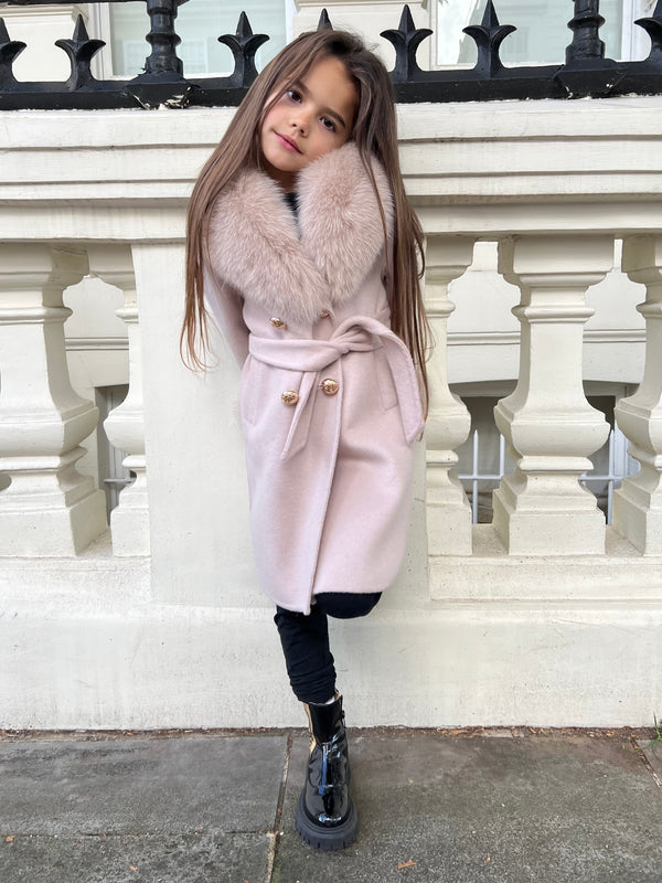 Childrens Latte Luxury Fur Cashmere Coat