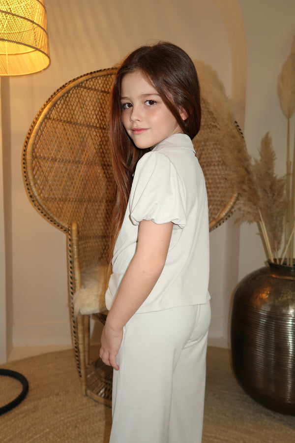 Lauren Goodger & Larose Childrens Beige Knot Hem Collared Shirt