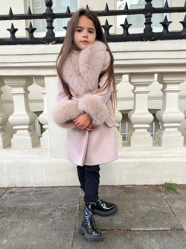 Childrens Latte Luxury Fur Cashmere Coat