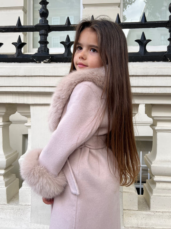Childrens Latte Luxury Fur Cashmere Coat