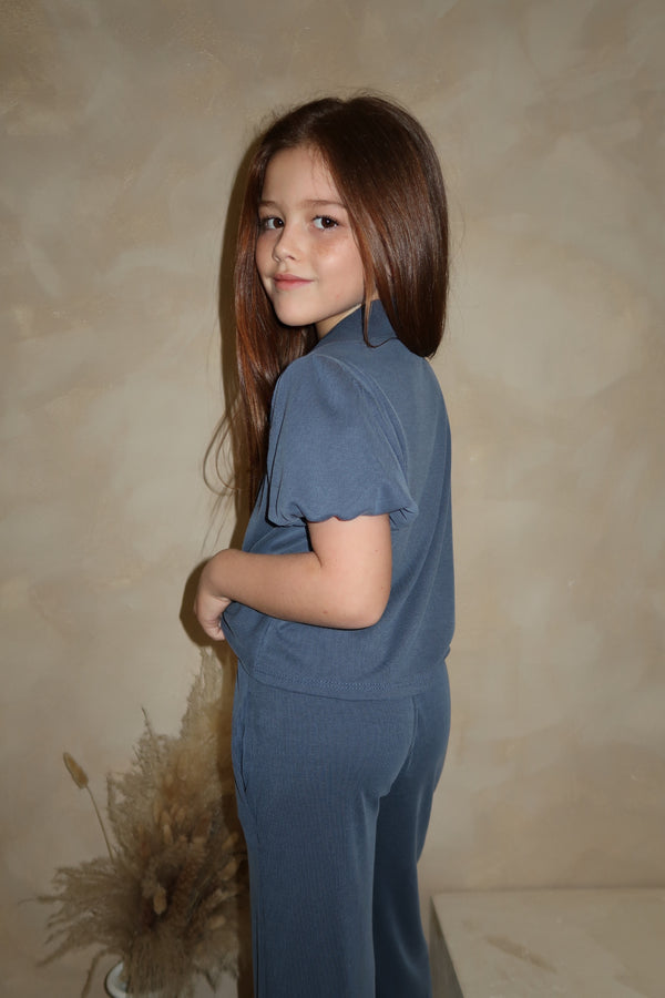 Lauren Goodger & Larose Childrens Denim Blue Knot Hem Collared Shirt