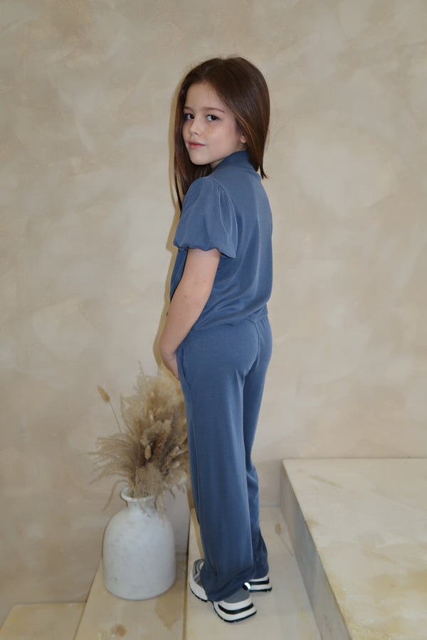 Lauren Goodger & Larose Childrens Denim Blue Knot Hem Collared Shirt