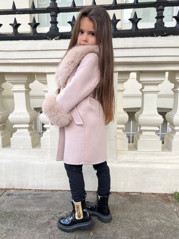 Childrens Latte Luxury Fur Cashmere Coat