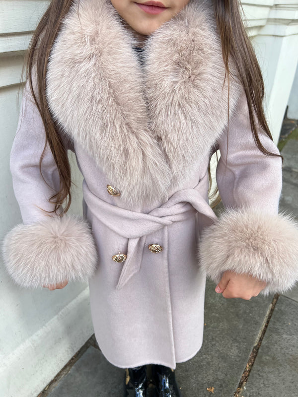 Childrens Latte Luxury Fur Cashmere Coat