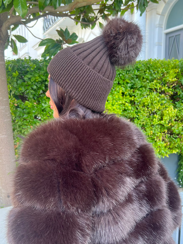 Chocolate Premium Faux Fur Bobble Hat
