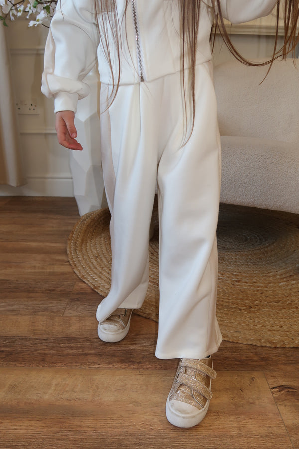 Lauren Goodger & Larose Childrens Beige Side Stripe Wide Leg Trousers