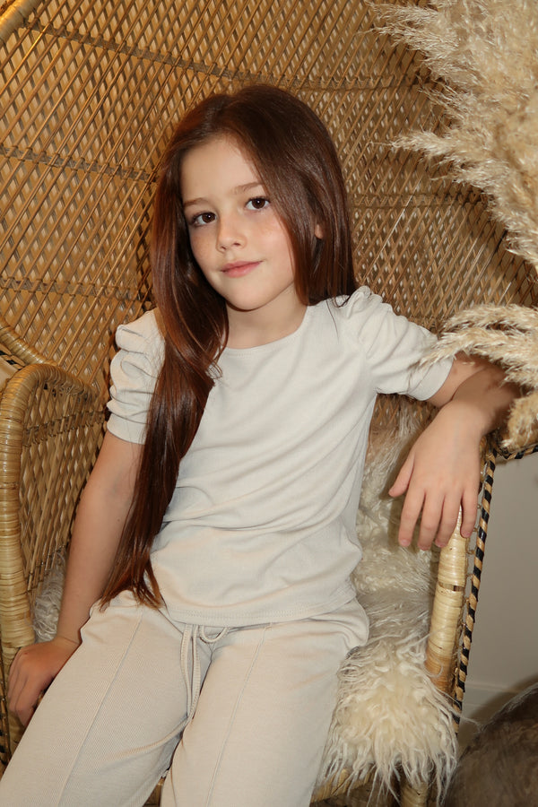 Lauren Goodger & Larose Childrens Beige Puff Sleeve Top