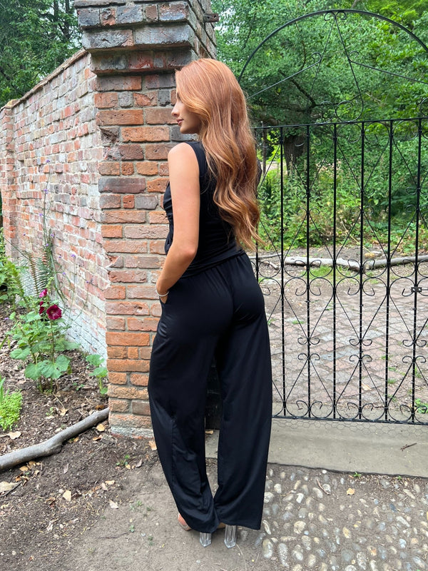 Aria Black Elasticated Waist Pocket Trousers - H&L
