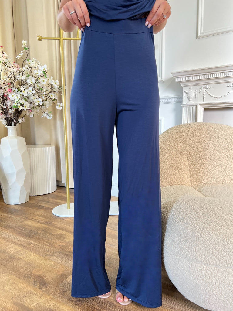 Aria Navy High Waisted Wide Leg Trousers - H&L