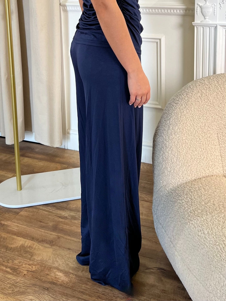 Aria Navy High Waisted Wide Leg Trousers - H&L