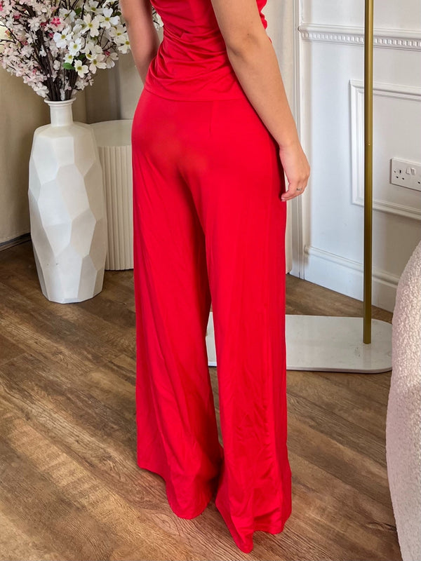 Aria Red High Waisted Wide Leg Trousers - H&L