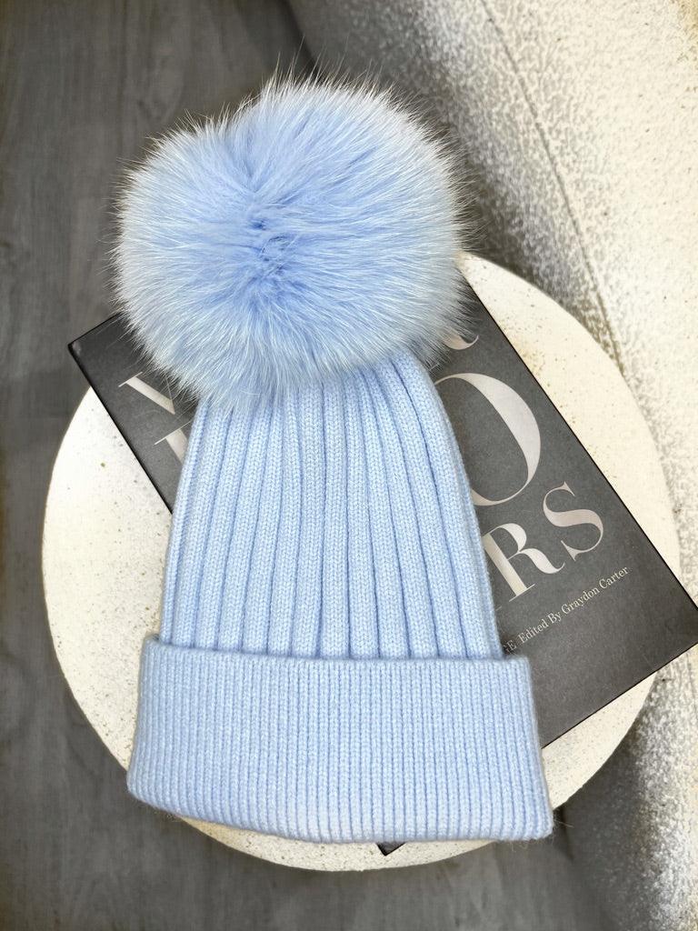 Baby Blue Luxury Fur Bobble Hat - H&L