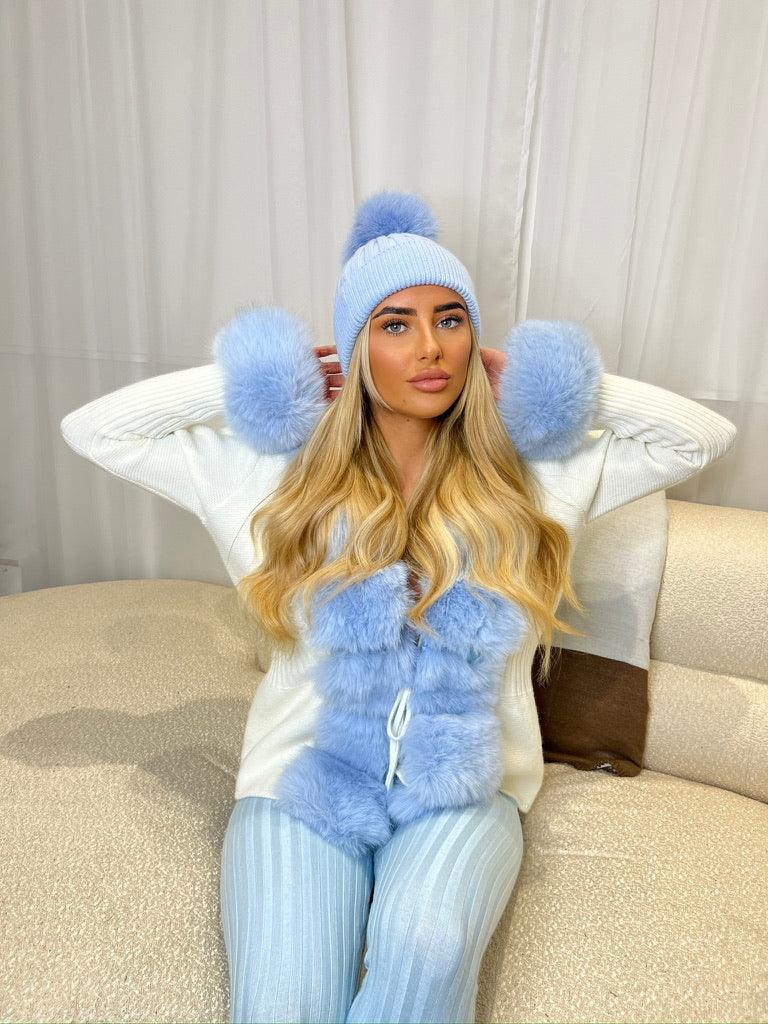 Baby Blue Luxury Fur Bobble Hat - H&L
