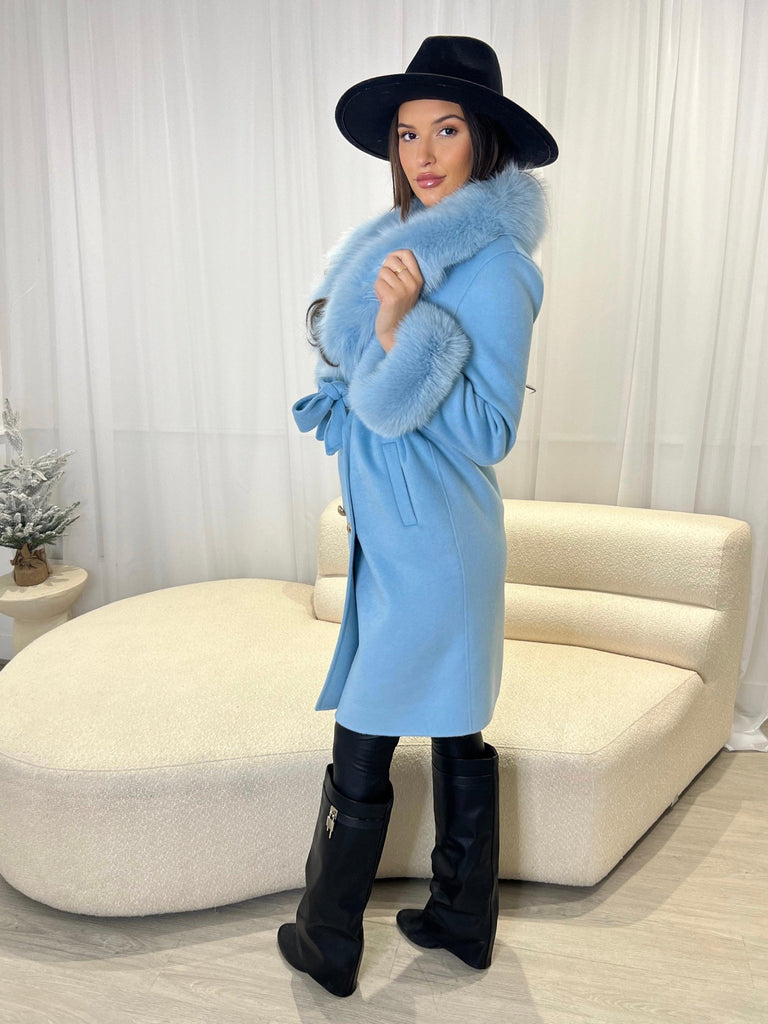 Baby Blue Luxury Fur Cashmere Coat - H&L